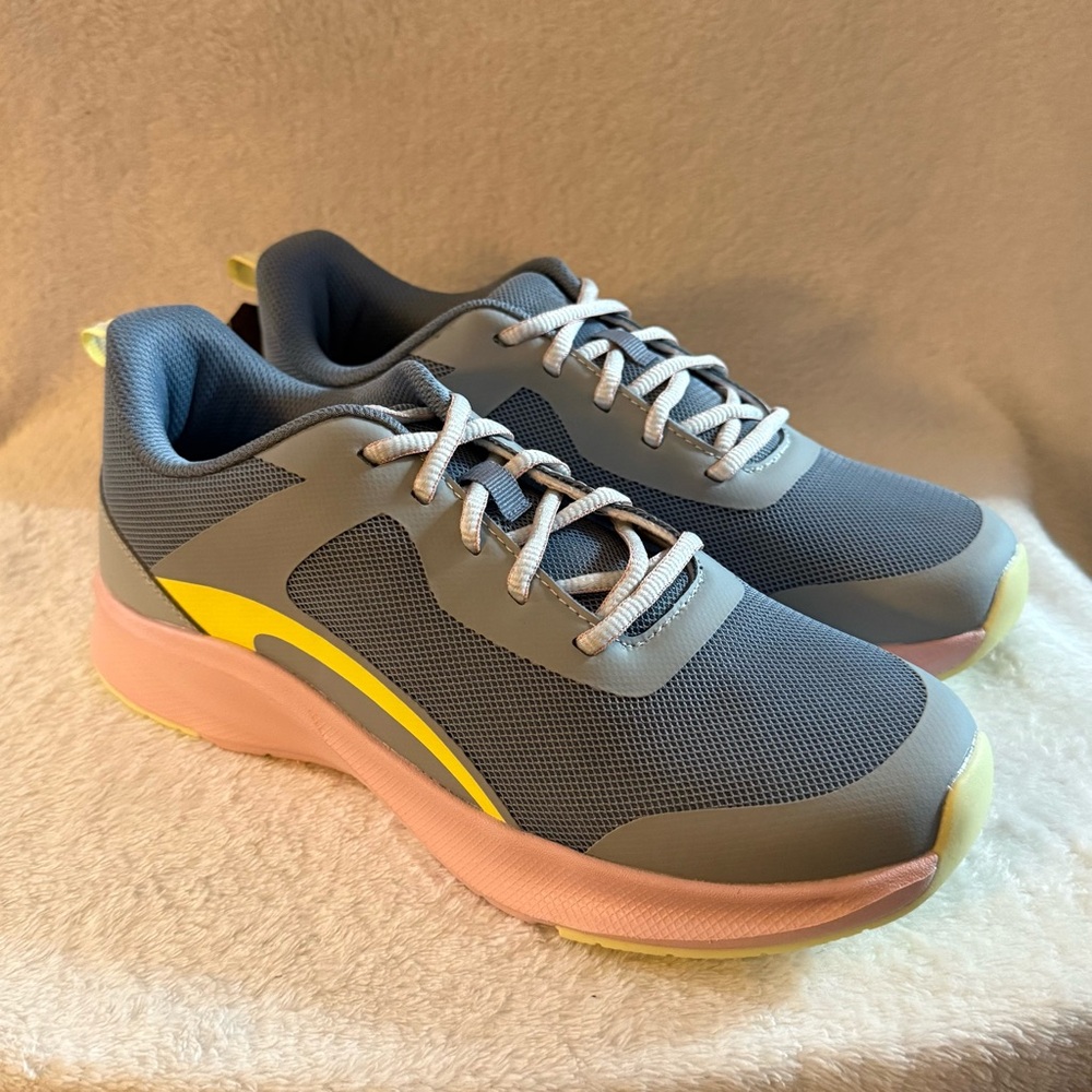 Athletic Works Trendy Gray Sneakers with Yellow and Pink Women’s Size 9.5 New